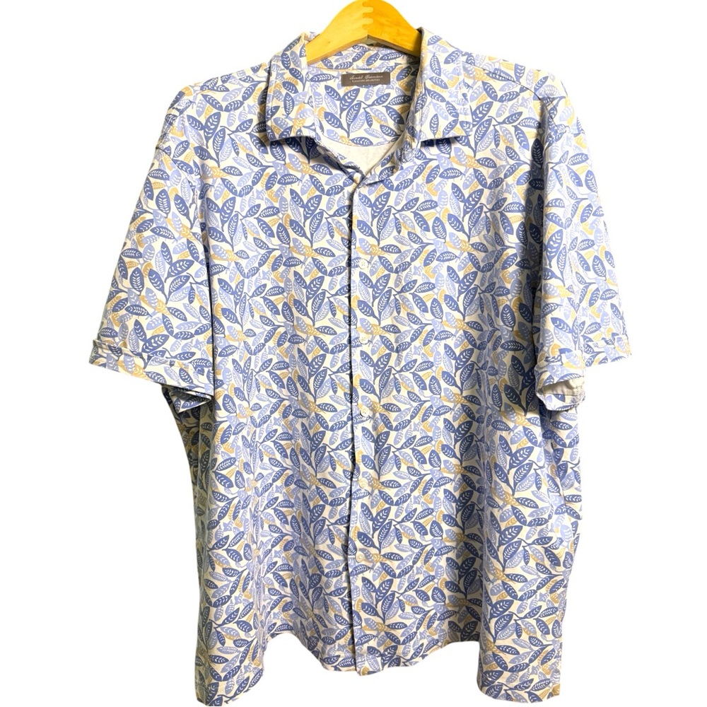 Daniel Cremieux Blue Botanical Leaf Print Short Sleeve ButtonUp Shirt XL Coastal